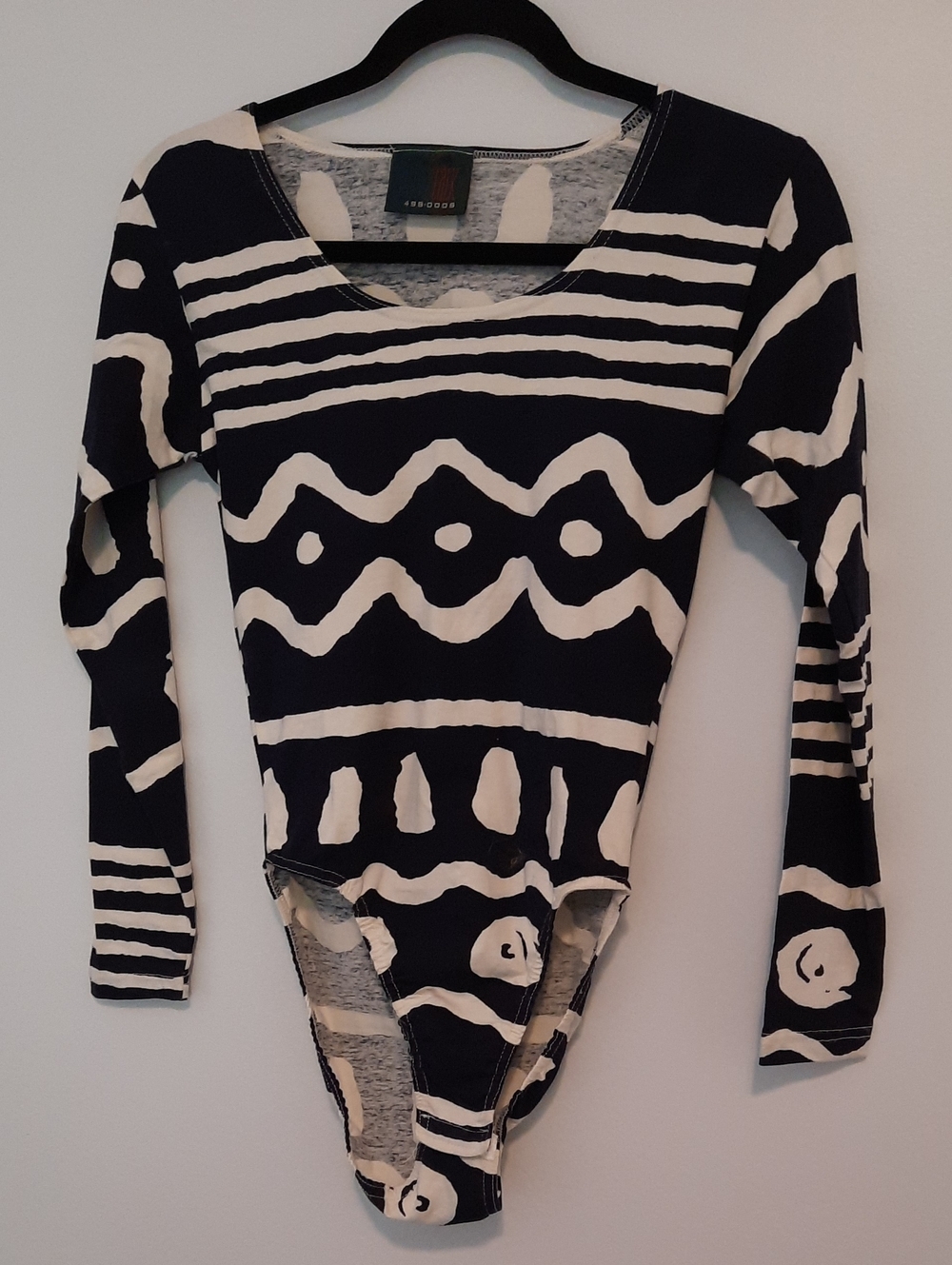BodyTalk Abstract Navy & White Long-Sleeve Bodysuit Size S-M